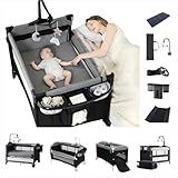 【Grand panier de rangement et roulettes universelles silencieuses】Équipé d'un grand panier de rangement, ce berceau portable dispose également d'un grand sac de rangement latéral et d'une étagère intégrée à la table de chevet. Facile à installer et à suspendre, ce berceau est idéal pour changer les couches et nourrir bébé. Spacieux, il est équipé d'une roue universelle silencieuse et d'un frein discret à bouton unique, vous permettant de le déplacer aisément dans la chambre la cuisine.