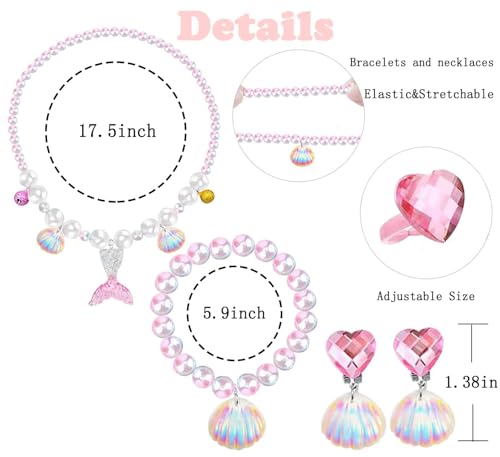 Jewelry Set For Girls Necklace Bracelet Earring ring Set Mermaid Necklace For Girls Jewelry Set Halloween Christmas Birthday Gift over 3 years old.3