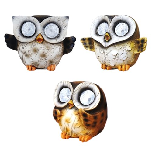 Lampe solaire extérieure hibou en résine de HOMSFOU, lot de 3 décos lumineuses pour jardin