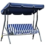 3-Person Patio Swing Chair, Outdoor Canopy Swing Bench With Adjustable Shade, Cushion And Steel Frame, Dark(A)