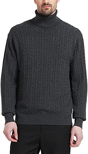 KALLSPIN Men’s Turtle Neck Sweaters Wool Blended Lightweight Cable Knit Long Sleeve Pullovers