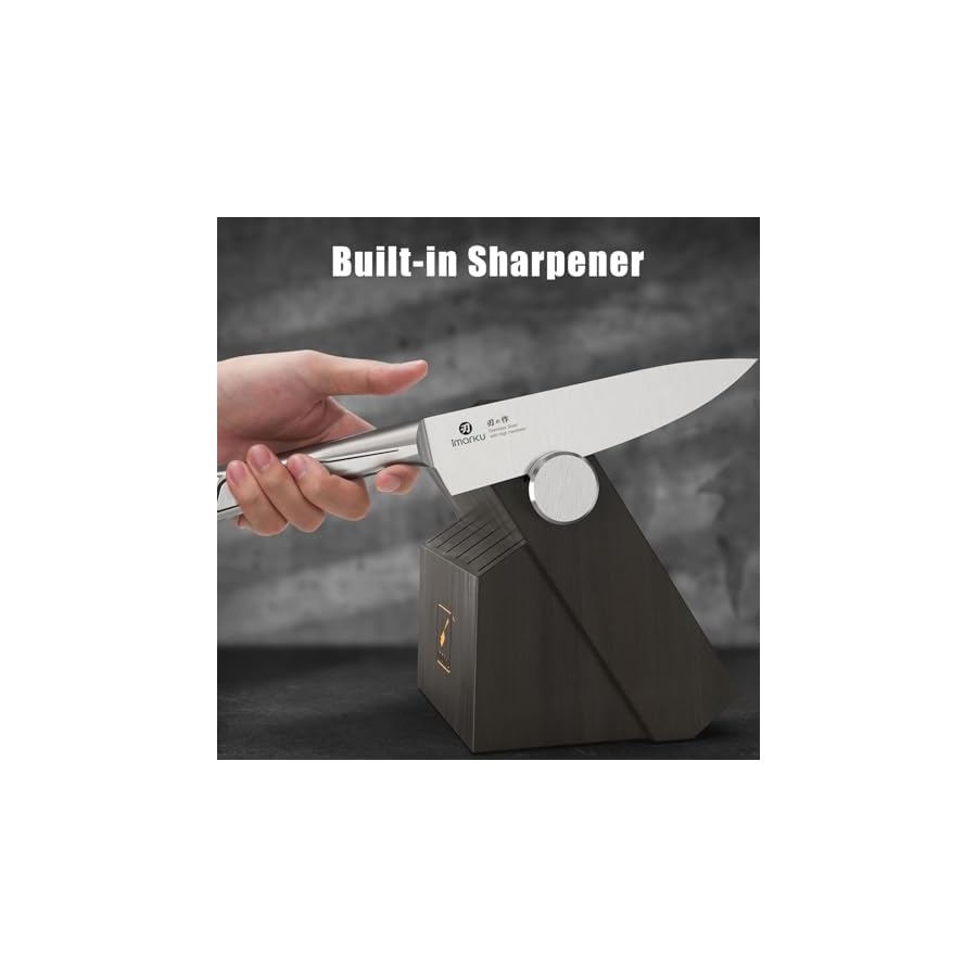imarku Kitchen Knife Set with Block and Built-in Sharpener, Japanese Stainless Steel 14-Piece Knife Set with Utility Knife, Dishwasher Safe, Non-Slip Ergonomic Handles, Essential Gift for Home Cooks