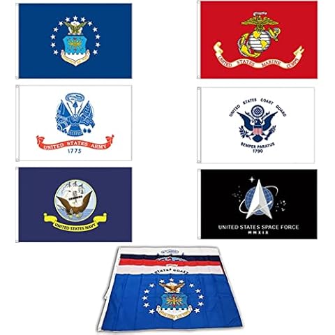 Cobb Promo Wholesale Lot of 6 Branches Military Flags, 3x5 foot Banner Grommets, Air Force, Space Force, US Navy, Coast Guard, Army Polyester Flags Set (pack of 6) Cover