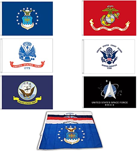 GLOBAL ADVERTISING SOLUTIONS Lot of 6 Branches Military Flags 3x5 foot Banner Grommets Air Force US Navy Coast Guard Marines Army Polyester Flags Set Space Force (Pack of 6)
