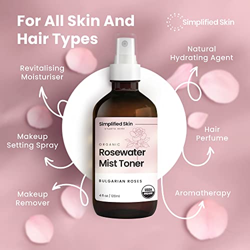 Simplified Skin 4142 Rose Water Spray For Face & Organic Rose Water For Hair - Usda Certified Rosewater Facial Toner - Alcohol-Free Makeup Setting Hydrating Face Mist thumb #6