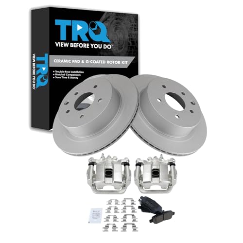 Image of TRQ Rear Brake Pad and Rotor Set Ceramic Vented Rotors Calipers