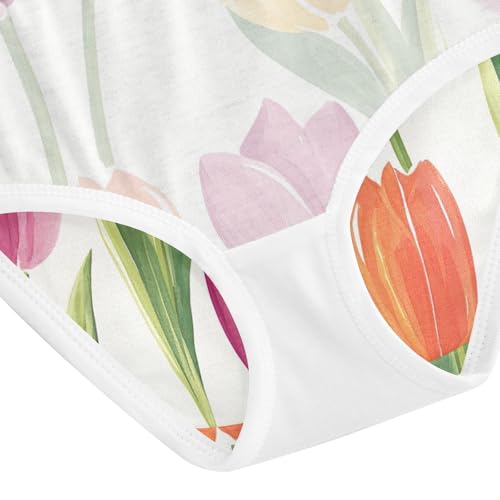 Watercolor Tulip Flower White Underwear Toddler Girl, Girls' Underwear, 2T–8 Years4