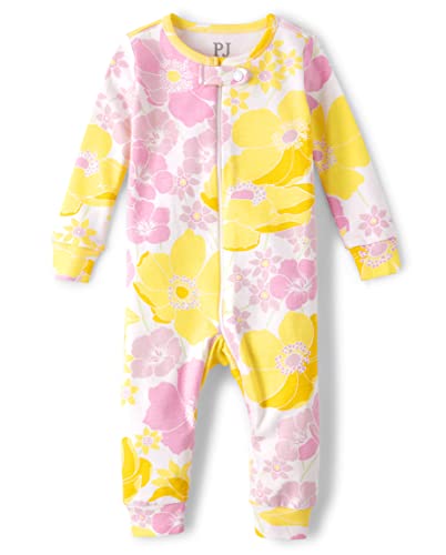 Image of The Children's Place Baby Girls' and Toddler Long Sleeve 100% Cotton Zip-Front One Piece Pajama