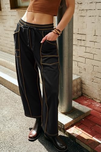 Nirovien Womens Barrel Sweatpants High Waisted Wide Leg Pants Drawstring Athletic Baggy Pants Lounge Sweats2