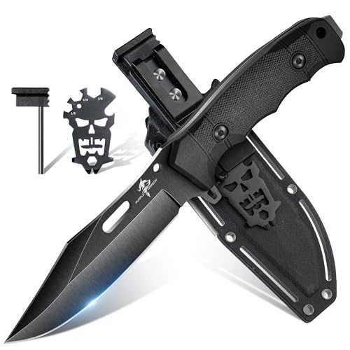 Purple Dragon Black Fixed Blade Outdoor Hunting Knife with Kydex Sheath, Full Tang D2 Steel, Bushcraft and Camping Survival Knife Gifts for Men