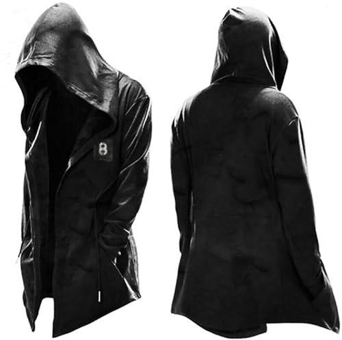 GOKKILRW Halloween Sweatshirt Hood Men Cardigan Gothic Shawl Collar Open Front Lightweight Drape Cape Overcoat with Pockets2