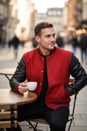 Image of Mens Varsity Letterman Baseball Bomber Jacket | Casual Fashion Wool & Faux Leather College /High School Jackets