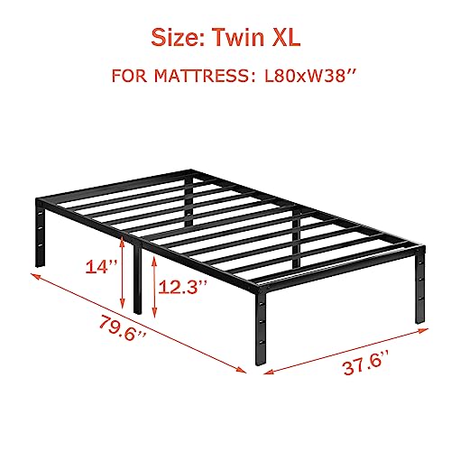 Zunatu 14 Inch Twin Xl Metal Bed Frame Foundation No Box Spring Needed Heavy Duty Tall Platform With Large Storage Easy Assembly Mattress Noise Free, Black #TOP1
