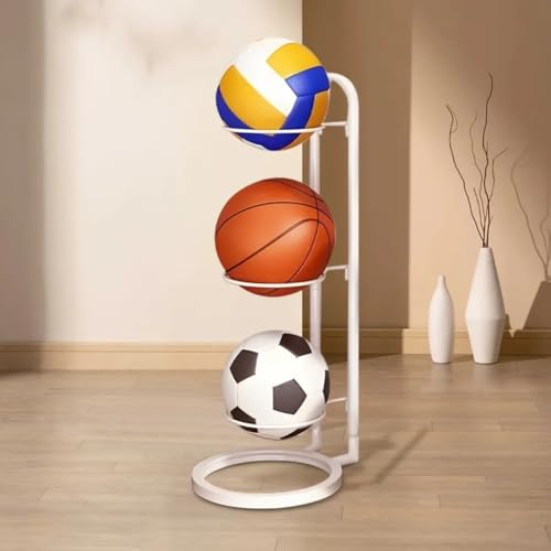 Image of ARHAT ORGANIZERS 3 Tier Sports Ball Stand, Modern Vertical Metal Ball Storage Rack - Holds Basketball, Volleyball, Football - Space-Saving Organizer for Home, Gym, Sports Room