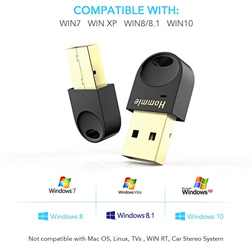 Hommie Chiave USB Bluetooth, Adattatore USB Bluetooth 4.0, Chiavetta USB Bluetooth per Window7, XP,8, 8.1,10, Compatibile Cuffie Tranne Apple, Altoparlanti, Mouse, Tastiera, PS4 Non collega Le Cuffie