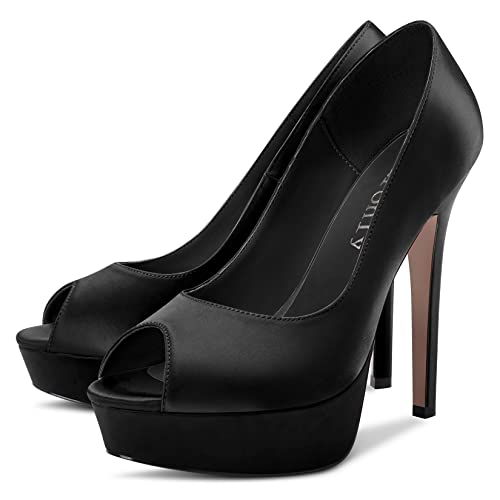 DearOnly Womens Platform Pumps Peep Open Toe High Stiletto Heel Slip On Satin Dress Shoes Bridal Wedding Classic Vintage 5 Inch4