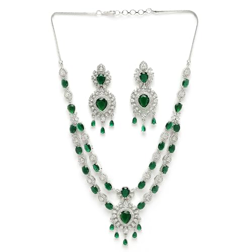 Image of ZENEME Rhodium-Plated American Diamond Studded Star Shaped Layered Necklace With Earrings Jewellery Set For Girls and Women