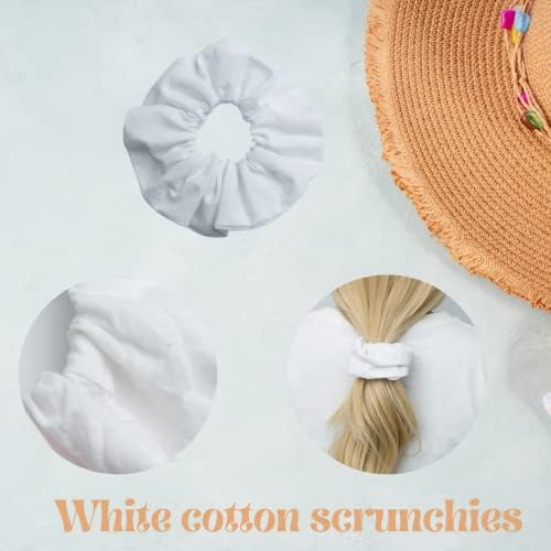 BAILMOLI 3 Pcs White Stretchy Twist Knotted Twisted Headband Non-slip Head Wrap 10 Pcs White Cotton Scrunchies for Tie Dye Party Supplies Pony Tail Holder Elastic Ties for Women Hair Accessories
