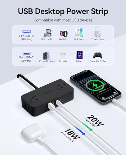 5' Orico 8-in-1 Power Strip w/ 4 AC Outlets, 2 USB-C & 2 USB-A (Blk, Wht, Purple or Blue) - image 4