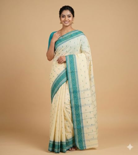 Image of eC ESHA'S COLLECTION Women's Traditional Pure Cotton Katki Tant Saree Without Blouse Piece