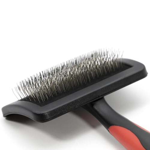 Image of Jeffers Dual Level Pin Universal Slicker Brush for Dogs, Cats & Small Pets - Curved Grooming Brush with Long & Short Pins for Shedding, Detangling, Finishing - Remove Mats & Dead Coat - Medium
