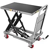 CAMMOO Hydraulic Lift Table Cart, 500lbs Capacity, 28.5' Lifting Height, Single Scissor Lift with Non-Slip Pad & Safety Guard Foldable Handle for Material Handling and Transportation, Gray