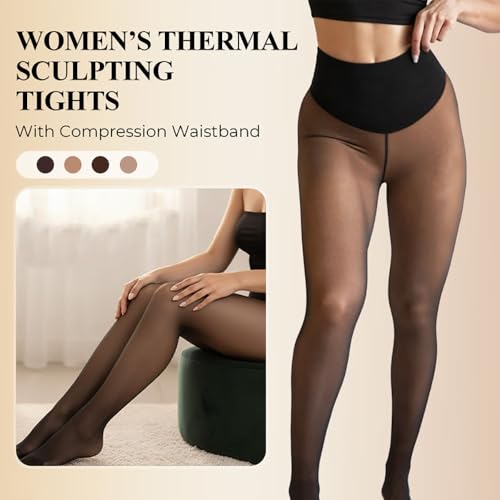 Strumpfhose Damen 2026 Neu Thermostrumpfhosen Gefüttert Fleece Thermoleggings Damen Winter Warm Leggings High Waist Dicke Pantyhose (DE/NL/SE/PL, Alphanumerisch, L, XL, Regular, Regular, Braun)