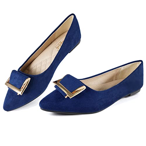 Unifizz Women's Flats Shoes Ballet Flats Buckle Dress Shoes Comfortable Faux Suede Slip on for Women