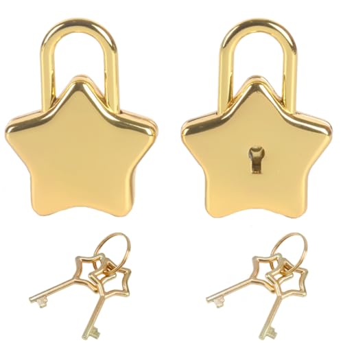 Image of Mini Star Shaped Padlock with Key Cute Decorative Padlock for DIY Projects Diaries Journals and Crafts Star Lock for Girls Design(Gold-2PCS)