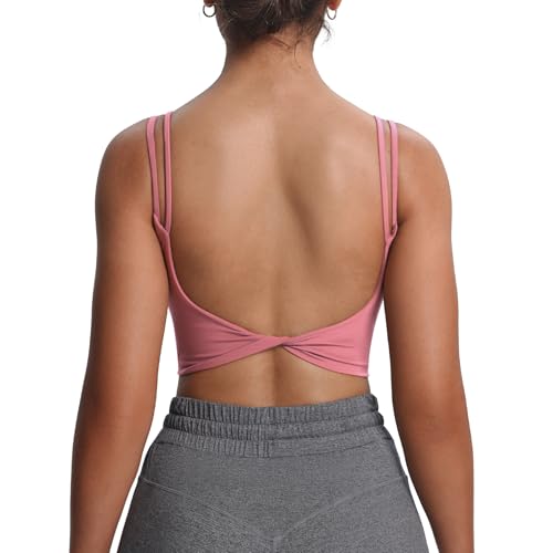 Image of Aoxjox Women's Workout Sports Bras Fitness Padded Backless Yoga Crop Tank Top Twist Back Cami