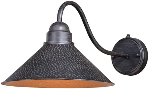 VAXCEL Outland 9.5 in. H 1-Light Aged Iron and Light Gold Dusk to Dawn Sensor Farmhouse Outdoor Wall Sconce, Gooseneck Metal Shade, Dark Sky Compliant for Exterior Porch Patio Front Door or Garage
