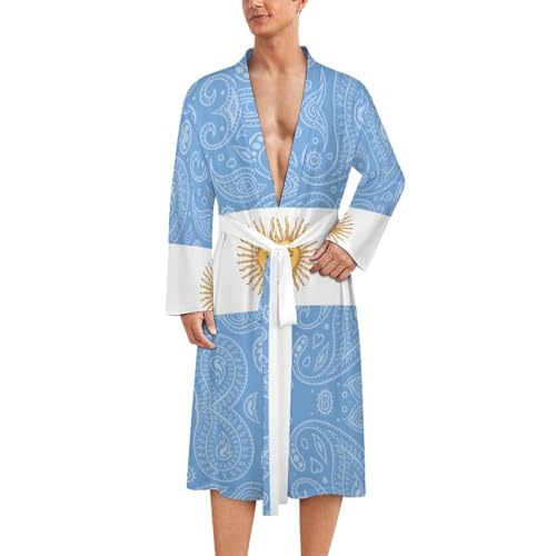 Paisley Argentina Flag Funny Men's Robe Soft Lightweight Bathrobe Long-sleeve Spa Robes