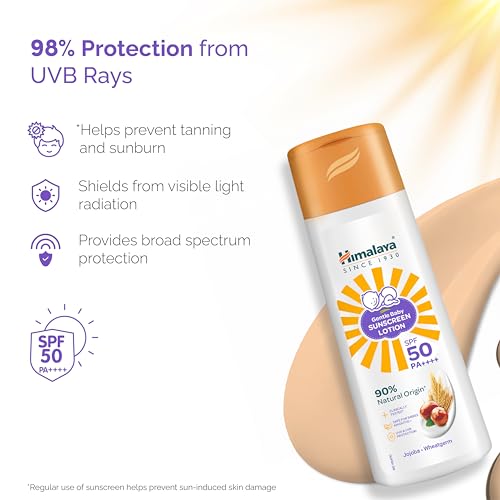 Image of Himalaya Gentle Baby Sunscreen Lotion 100ml | SPF 50 PA++++ | UVA & UVB Broad Spectrum Protection For All Skin Types | With Jojoba Oil & Vitamin E | Non-Greasy, No White Cast|