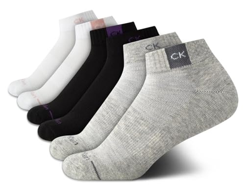 Image of Calvin Klein Womens Quarter Socks - 6 Pack Athletic Performance Cushioned Ankle Socks for Women for Running and Workout