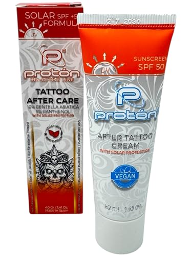 Crema de tatuaje Proton con protección UV/protección solar SPF50 40 ml – Vegano – INKgrafiX – Crema profesional para el cuidado del tatuaje – 10% Centella y 5% pantenol