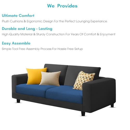 Image of Galib 2 Seater Sofa Set for Living Room (Blue Black Fabric) Premium Fabric Sofa Set