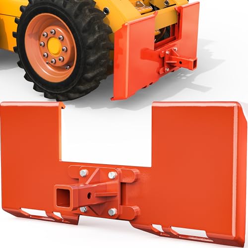 YINTATECH 3/8 Skid Steer Mount Plate with 2 Removable Trailer Hitch Receiver Thick Skid Steer Plate Attachment Universal Skid Loader Tractor Quick Attach Plate Removable Orange