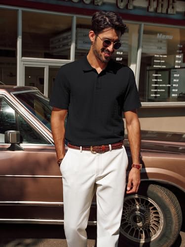 PJ PAUL JONES Mens Polo Shirts Short Sleeve Casual Collared Shirts Textured Stretchy Golf Shirts4