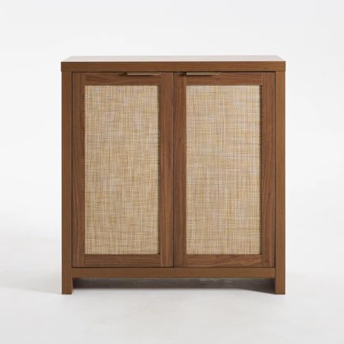 Image of OAKHAM HOME Rattan Sideboard Cabinet for Living Room, Brown | Buffet Cabinet with 2 Soft-Close Doors, Adjustable Shelves and 110 lbs Top, For Living Room, Kitchen, Entryway