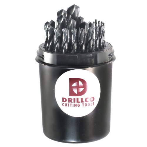 Drillco 400E Series 29 Piece High-Speed Steel Heavy-Duty Jobber Drill Bit Set, Black and Gold Oxide Finish, Round Shank, Spiral Flute, 135 Degrees Split Point, Drill Pal 1/16" - 1/2" in 1/64" increments