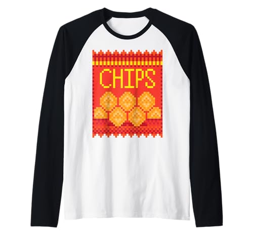Diseño retro Pixel Art Chips Snack Camiseta Manga Raglan