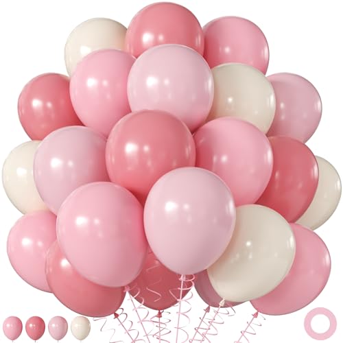 Pink and White Balloons 60Pcs 12 Inch Dusty Pink Pastel Light Pink Sand White Balloons for Baby Shower Wedding Bridal Shower Birthday Party Decorations