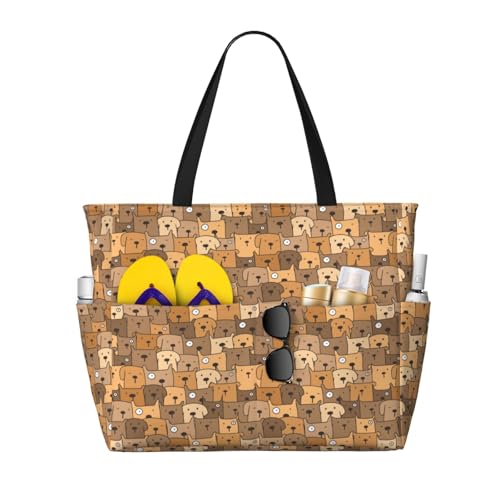 Large Beach Tote Bag for Women Extra Large Capacity Waterproof Sandproof Pool Bag Suitable for Swimming Pool Gym Travel Groceries Cute Dog