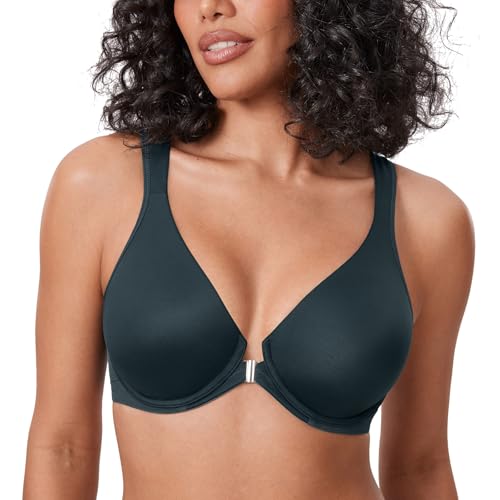 Image of DELIMIRA Women's Front Closure Posture Plunge Bras | Full Coverage, Plus Size, Underwire, No Padding Unlined, Back Support, Seamless, B-H Cups