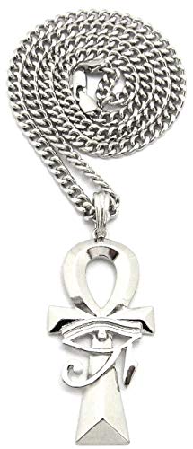GWOOD Eye Of Ra Over Ankh Pendant with 24 Inch Cuban Necklace