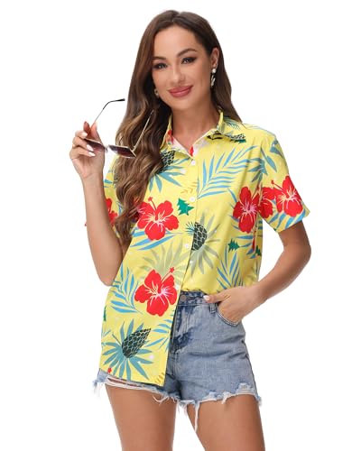 Blueleaf Hawaiian Shirts for Women Short Sleeve Button Down Shirts Women's Beach Aloha Tropical Floral Shirts3