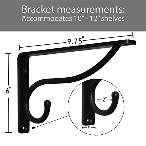 Balin Designs Black Hook Shelf Bracket For 10" And 12” Shelves - Hanging - Pack Of 4 - Heavy Duty Decorative Metal Shelf Brackets - Rustic Home Décor - L Brackets - Easy To Install - Hardware Included #TOP1