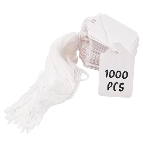 Swift Strung Tags White Card Clothing Parcel Label String Hanging Gift Swing Tickets Kraft Hang Price Labelling 37mm x 24mm (Pack of 1000)