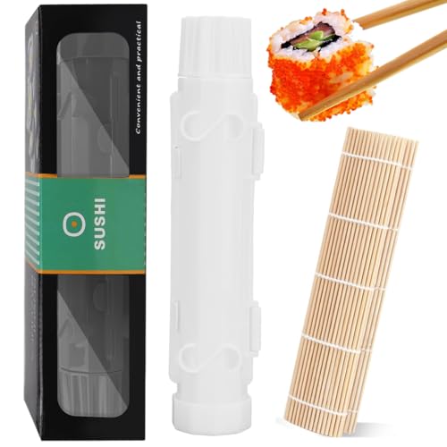 EZOULUOBA Sushi Maker, Sushi Form Set zum Selber Machen, Sushimaker Roller und Bambusmatte für Reis Former Dekorieren Diy Werkzeug (Weiß Roller Pack)