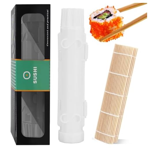 EZOULUOBA Sushi Form Set zum Selber Machen, Sushi Maker, ausgestattet mit Sushimaker Roller und Bambusmatte für Reis Former Dekorieren Diy Werkzeug, für Anfänger zum selber machen (Weiß Roller Pack)